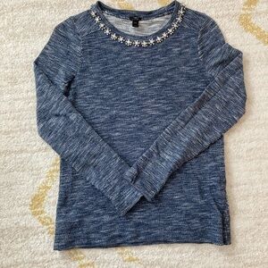 J.Crew Women’s Navy Blue Sweatshirt with Rhinestone Neckline